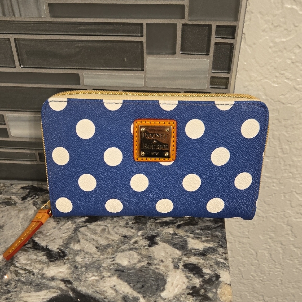 Dooney & Bourke Blue and White Polka Dot Wallet